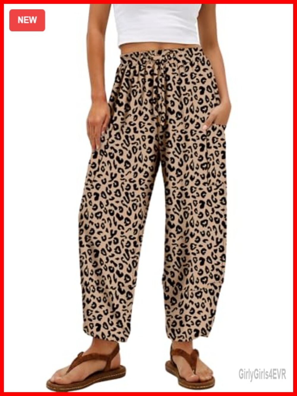 Womens Baggy Wide Leg Harem Pants High Waisted Elastic Waist Casual